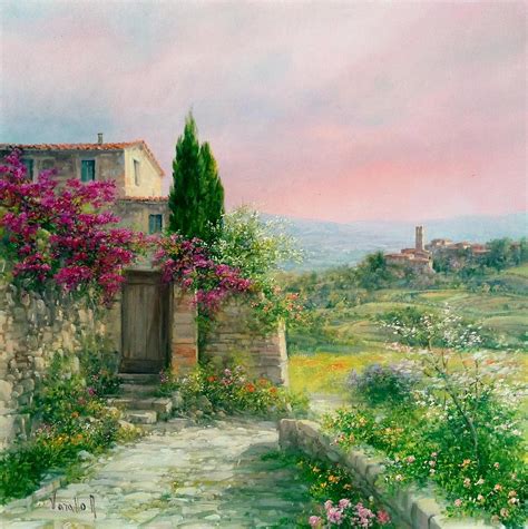 Tuscany Sunset Landscape Original Italian Oil Painting Painting By