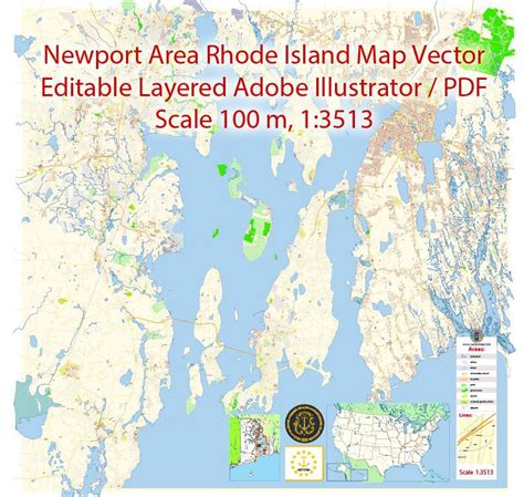 Newport Rhode Island Us Map Vector Exact City Plan Detailed Street Map