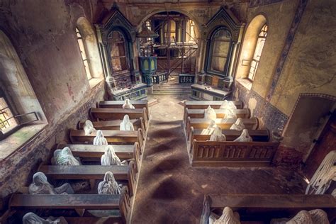 Scary Abandoned Church With Ghostly Figures Urban Photography By