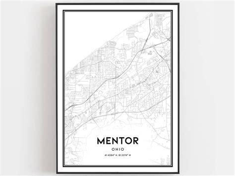 Mentor Map Print Mentor Map Poster Wall Art Oh City Map Etsy