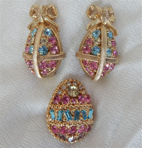 Napier Easter Egg Pin And Clip On Earrings Gorgeous Pastel Etsy Clip
