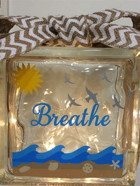 Breathecalming Lighted Glass Block With Sun Sand And Waves