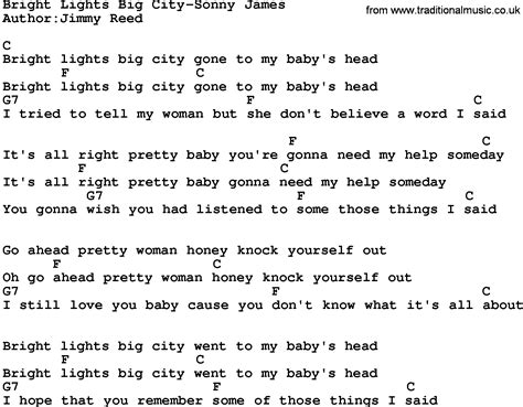 Country Musicbright Lights Big City Sonny James Lyrics And Chords