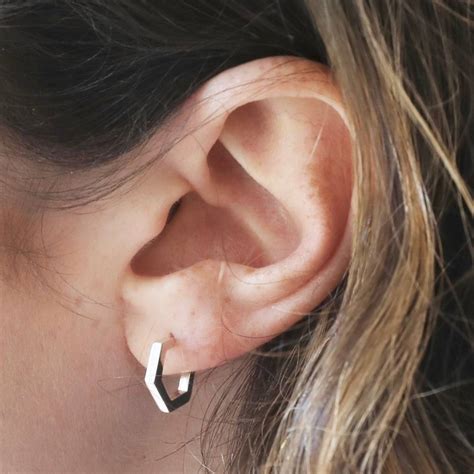 Small Sterling Silver Hexagonal Hoop Earrings By Lisa Angel