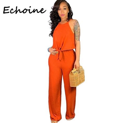 Echoine 2 Piece Set Women Front Tie Sleeveless Crop Top Long Wide