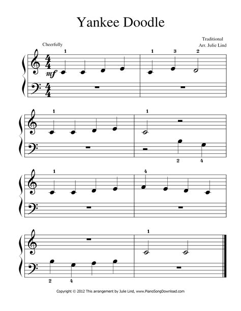 Kid Songs Yankee Doodle Easy Sheet Music Pdf 童謡 Free Score