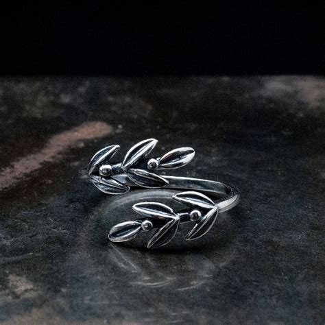 Sterling Silver Olive Leaves Ring Twisted Olive Twig Elegant Ring