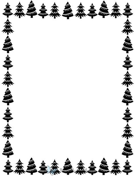 Printable Black And White Christmas Tree Page Border