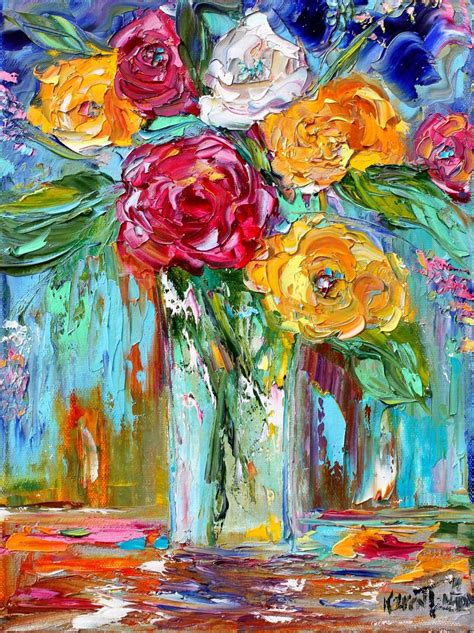 Garden Flowers Painting Original Oil Abstract Impressionism Etsy