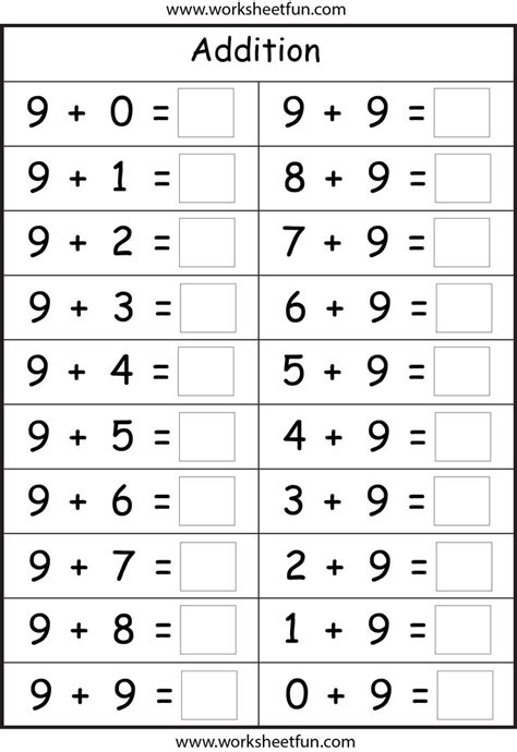 The worksheets are randomly generated each time you click on the links below. addition facts 9 | Math fact worksheets, Kindergarten ...
