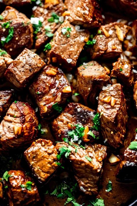 Garlic Butter Steak Bites Recipe With Sauce Platings Pairings