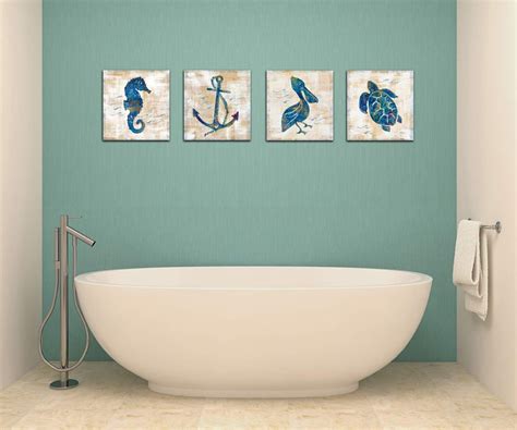 Wall Art For Bathroom Canvas Print Picture Sea Turtle Seahorse Seabird