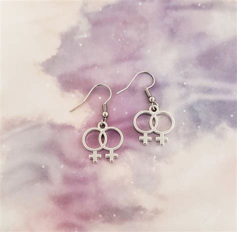 lgbtq earrings silver double venus earrings lesbian pride etsy