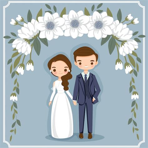 Premium Vector Cute Cartoon Couple For Wedding Invitations Card