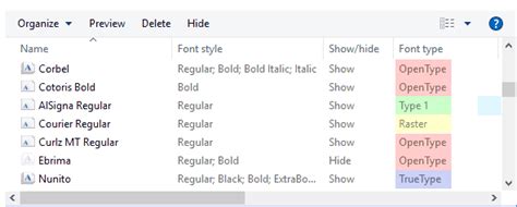 Identify Font Types In Microsoft Windows 10