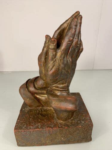 Vintage Praying Hands Statue Chalkware Plaster Brass Gold Tone 105
