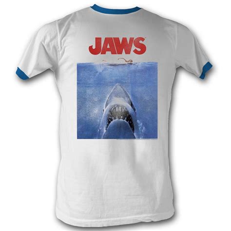 Jaws Mens Poster Blue T Shirt In Whiteblue Ringer