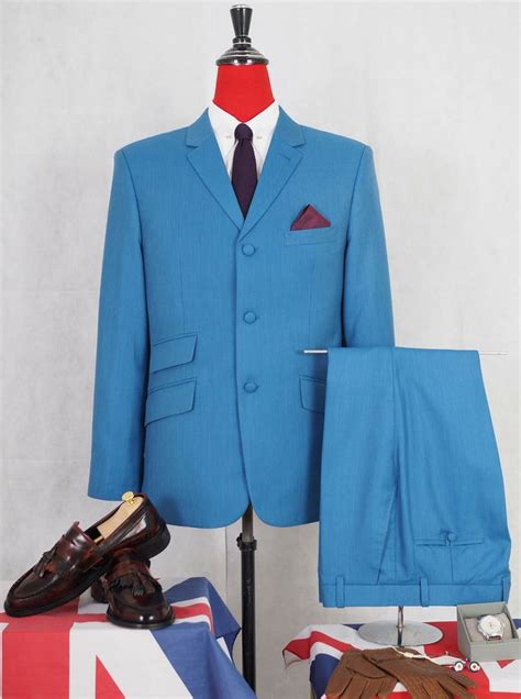Deep Sky Blue Bespoke 3 Button Mod Suit Of 60s Mod Fashion Mod Suits