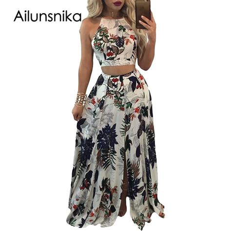 ailunsinika boho skirt set women two piece outfits summer trendy floral print backless crop top