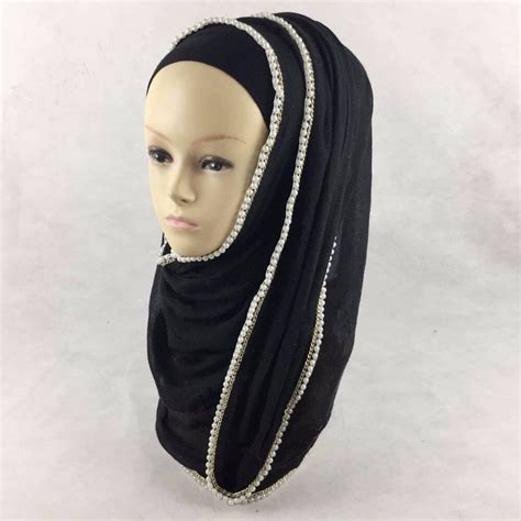 Nice Chain Edges Long Plain Women Scarves Pearl Cotton Hijab Scarf