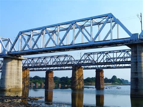 Truss Girder Railway Bridge On Shivnath River Durg Chhattishgarh