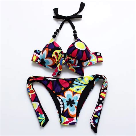 bandea ladies sex bikinis 2017 floral print halter women swimsuit push up swimwear bikini set