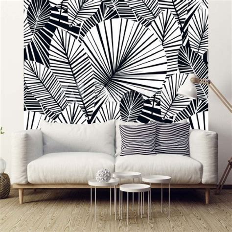 Papier Peint Feuilles Design Tropical Noir Et Blanc Décoart