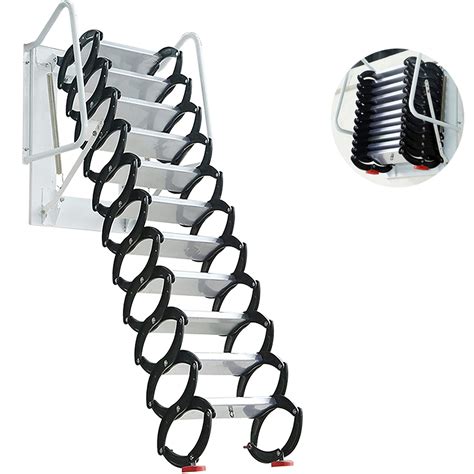 Intbuying Wall Mounted Attic Folding Ladder Titanium Magnesium Alloy
