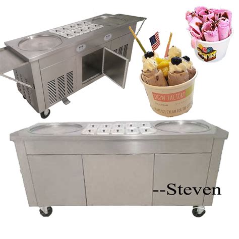 Commercial Double Pan Fry Ice Cream Roll Maker Fried Roll Ice Cream Machine Fried Ice Cream