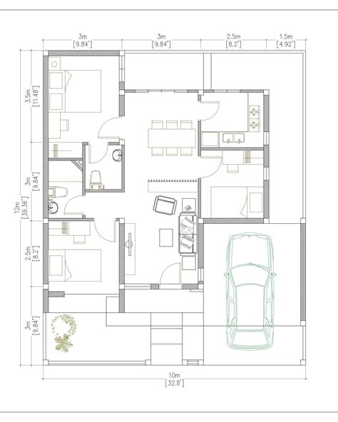 Home Plan 10x12m 3 Bedrooms Sam House Plans Ddb House Layout Plans