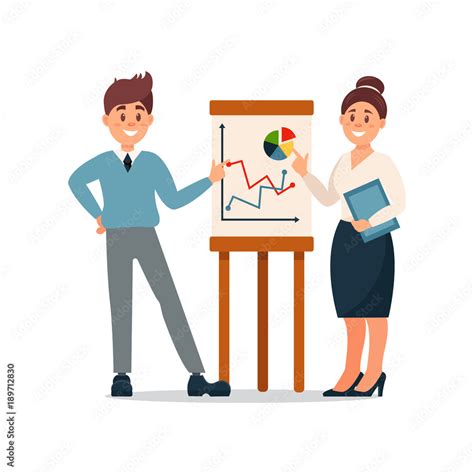 Business People Explaining Information Graphics On Flip Chart Business