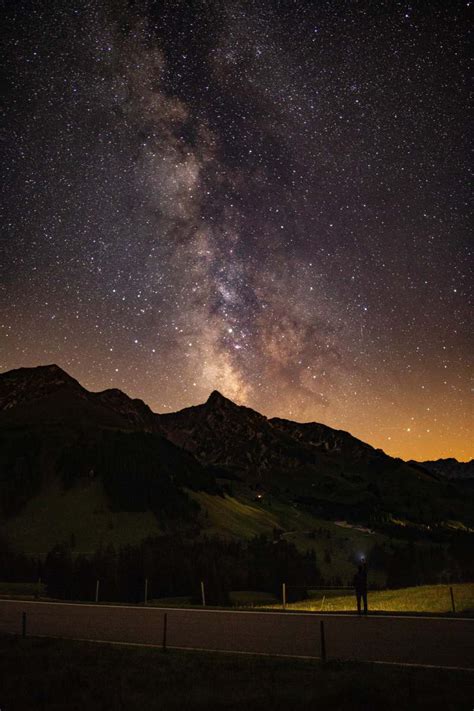 Switzerland Silhouette Of Mountains Under Starry Night Gurnigel Image