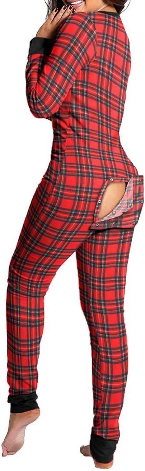 LiZyBr Women Jumpsuit Womens Butt Button Back Flap Jumpsuit Pajamas V Neck Long Sleeve One Piece