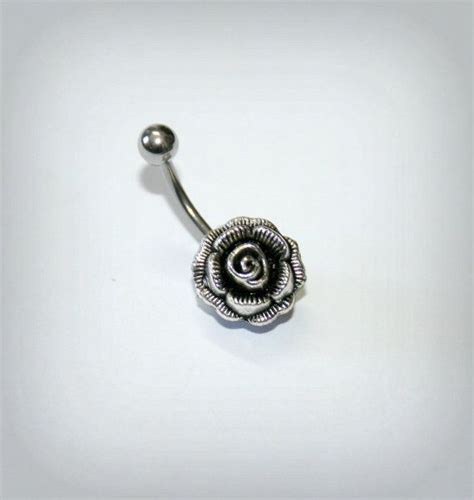 Rose Flower Belly Bar Belly Button Jewelry Navel Piercing Etsy Belly Button Jewelry Belly