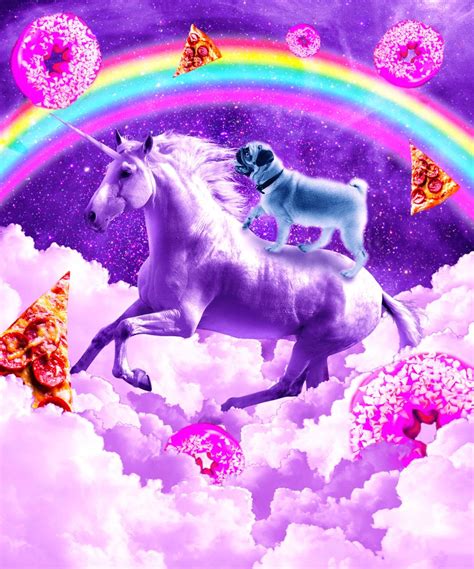 Rainbow Pug In Space Riding A Unicorn Art Print By Random Galaxy X