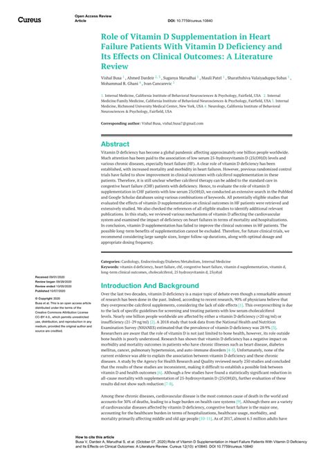 Pdf Role Of Vitamin D Supplementation In Heart Failure Patients With