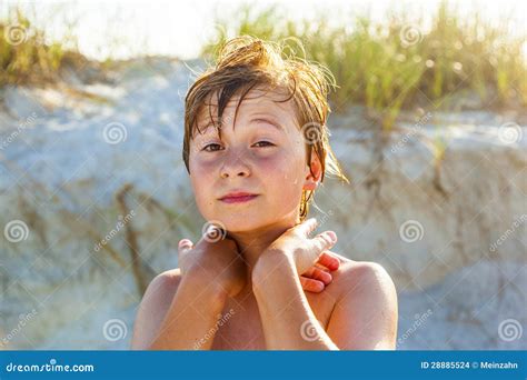 Happy Smiling Boy At The Beach With Wet Hair Stock Photo Image Of