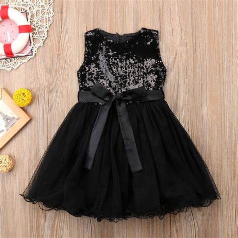 Black Sequins Princess Girls Dress Kid Baby Girl Tulle Wedding Evening