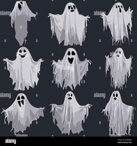Set Of Spooky Ghosts Spirits Scary Halloween Characters Isolated On