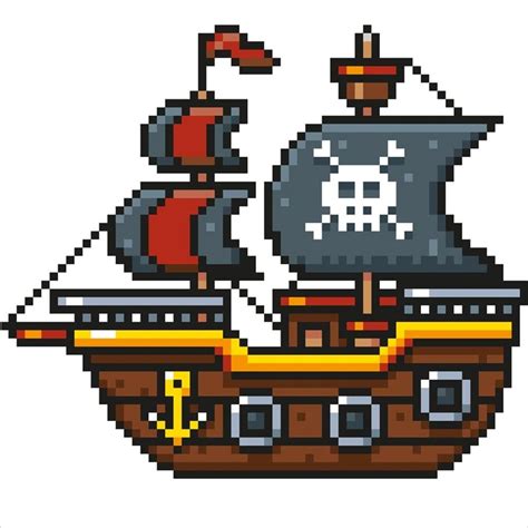 Coloriage Et Illustration Dun Bateau Pirate En Pixel Art On Monte D