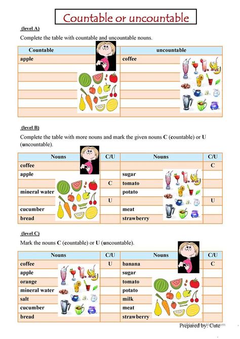 Countable And Uncountable Nouns English Esl Worksheets Uncountable