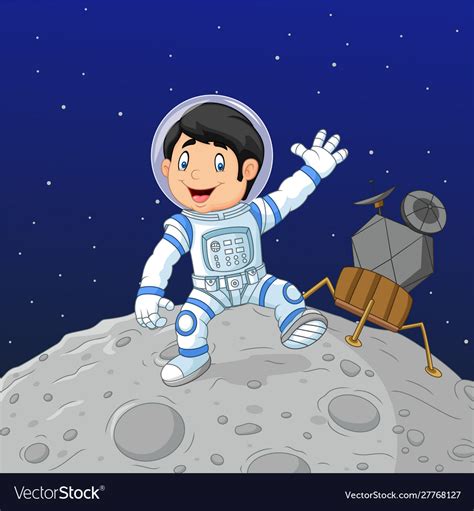 Cartoon Boy Astronaut On Moon Royalty Free Vector Image