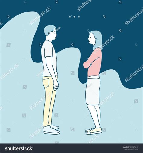 A Man And A Woman Stand Facing Each Other And Look At Each Other Coldly Hand Drawn Style Vector