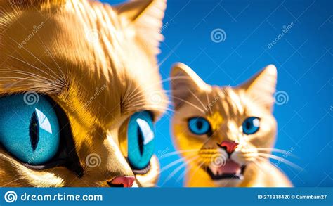 Close Portrait Of Two Golden Cats With Diamond Blue Eyes Ai Generative
