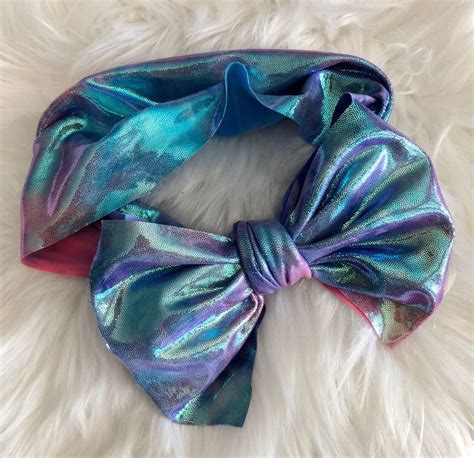 girls iridescent metallic tie dye big bow stretch headband etsy stretch headband big bows