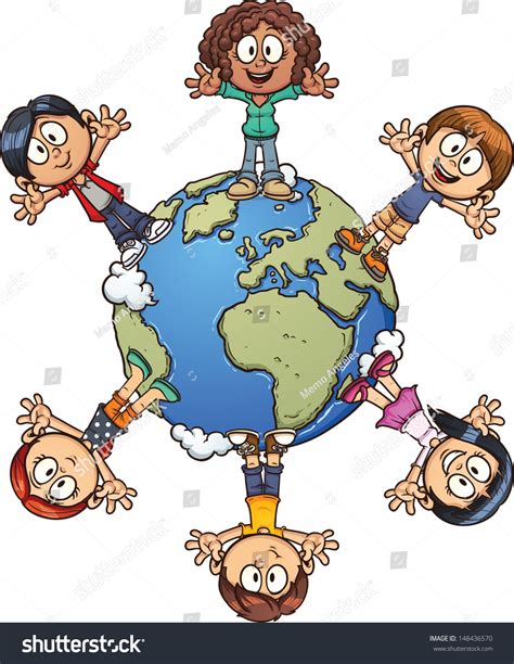 Cute Cartoon Kids Around The World Vector Clip Art Illustration With