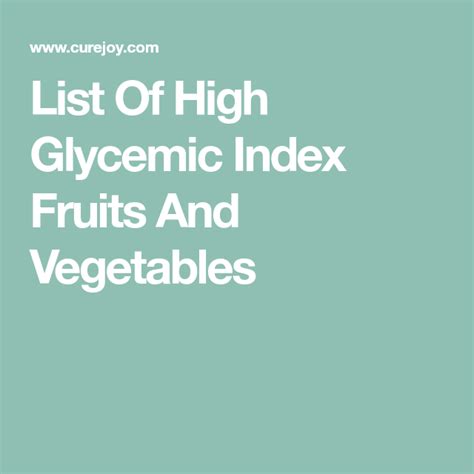 Vegetables Rated By Glycemic Index