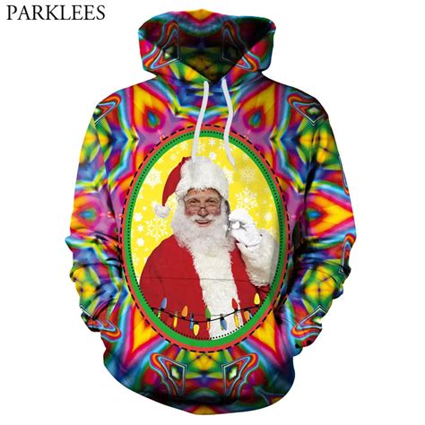 Christmas Hooded Sweatshirt Men Women 2018 Psychedelic Santa Claus 3d Funny Printed Mens Hoodies