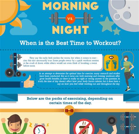 Find out different factors that affect the best time to workout for you. The Best Time To Workout Infographic