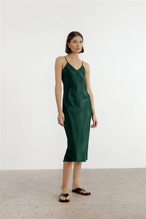 Green Silk Slip Dress Midi Bias Cut 100 Silk Bridesmaid Dress Etsy